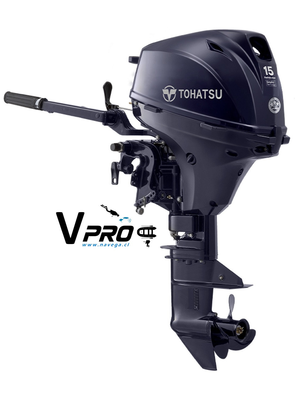Motor fuera de borda Tohatsu 15HP 4 tiempos Mando popero pata corta